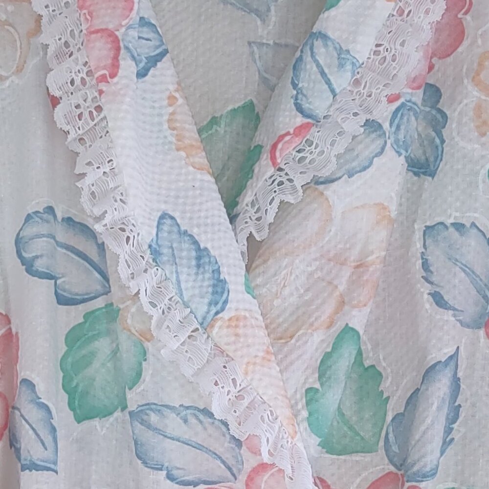 Vintage Beth Michaels Floral Seersucker & Lace Robe Cottage Garden  Medium NWOT - Picture 9 of 14